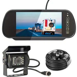 7" Rear View Mirror Monitor CCD Reversing Camera 4Pin Kit for Truck Caravan RVs - Picture 1 of 22