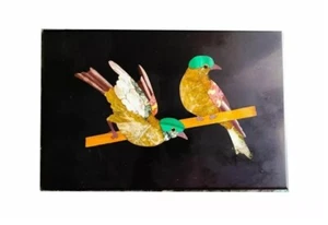 Mesa de centro antigua de mármol con incrustaciones de panel de pared y azulejo de diseño de par de pájaros de 18"x12" - Imagen 1 de 7