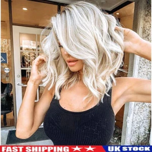 Damen Kurze Bob Lockige Perücke Weiß Blonde Damen Wellige Haar Perücken Cosplay - Bild 1 von 4