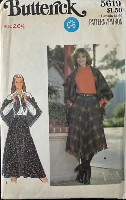 5619 Butterick Misses Vtg SKIRT SHAWL Pattern Size 12 Waist 26-1/2 - Image 1 of 2