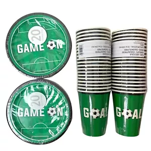 80 Pcs Soccer Party Disposable Tableware Small Plates and Hot Cold Cups - Picture 1 of 6