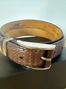 Cinturón Tulliani Hombre Talla 34 Marrón Texturizado Piel de becerro Italiana Cuero Hebilla Plateada - Imagen 1 de 12