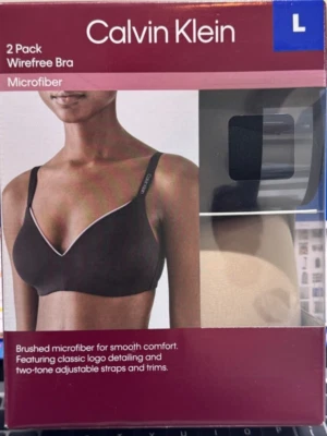 Paquete de 2 sujetadores sin aros para mujer Calvin Klein de microfibra negro/miel, talla L Foto 1 de 3