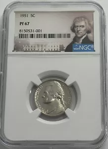 1951 NGC PF67 PROOF THOMAS JEFFERSON NICKEL 5C GREAT EYE APPEAL PORTRAIT LABEL - Picture 1 of 3