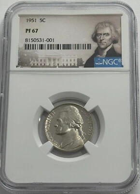 1951 NGC PF67 Proof Thomas Jefferson Nickel 5c Portrait Label - Image 1 of 3