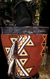 Woven Cotton Rust/Brown/Ivory Tassels Shoulder Bag  - Picture 1 of 11