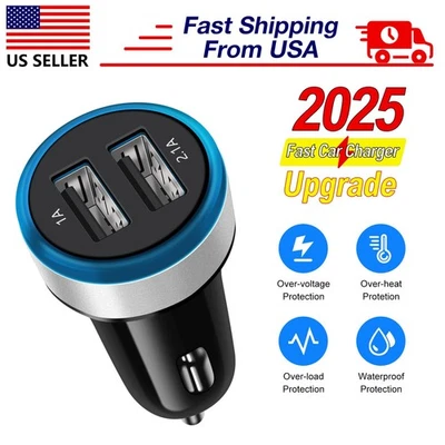 20W US Dual USB Port Car Charger Adapter For iPhone Samsung Android Cell Phone - Image 1 of 4