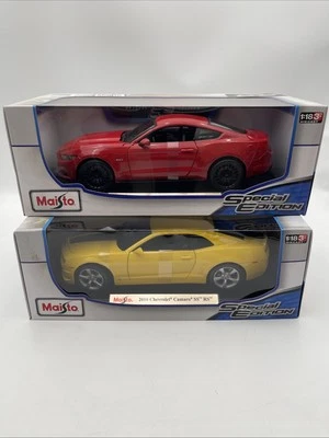 2x Maisto Edición Especial 1:18 2010 Rojo Mustang Y Camaro SS RS Amarillo Lote De 2 Foto 1 de 4