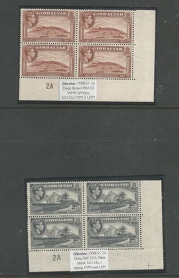 GIBRALTAR SG122c &124a GVI mostly MNH marginal blocks with plate no 2a c£43++ - Image 1 of 2