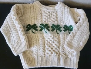 Blarney Woolen Mills Kids 3-4 Years Ivory Knit Pullover Wool Sweater Ireland - Picture 1 of 8