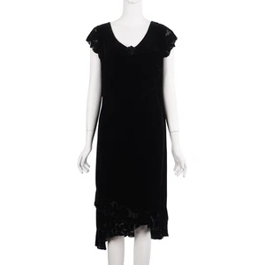 VINTAGE Sareet Women Dress L Black Silk Blend Velvet Burnout Whimsigoth Witchy - Picture 1 of 7