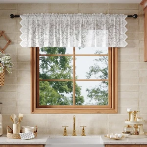 White Lace Semi-Sheer Valance Cafe Curtains – Vintage Floral Lace Valance for... - Picture 1 of 8