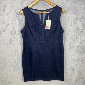 Boden Blue Denim Sheath Dress 10P Knee Length Sleeveless V Neck Pockets Zip New - Picture 1 of 9