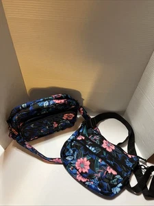LUG Blue & Pink Floral Quilted Adjustable Strap Carousel Crossbody & Purse Set - Picture 1 of 7