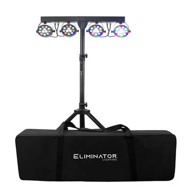 Eliminator Mini Par Bar Lighting System with 4x LED Par Lights+Stand+Remote+Bag - Image 1 of 4