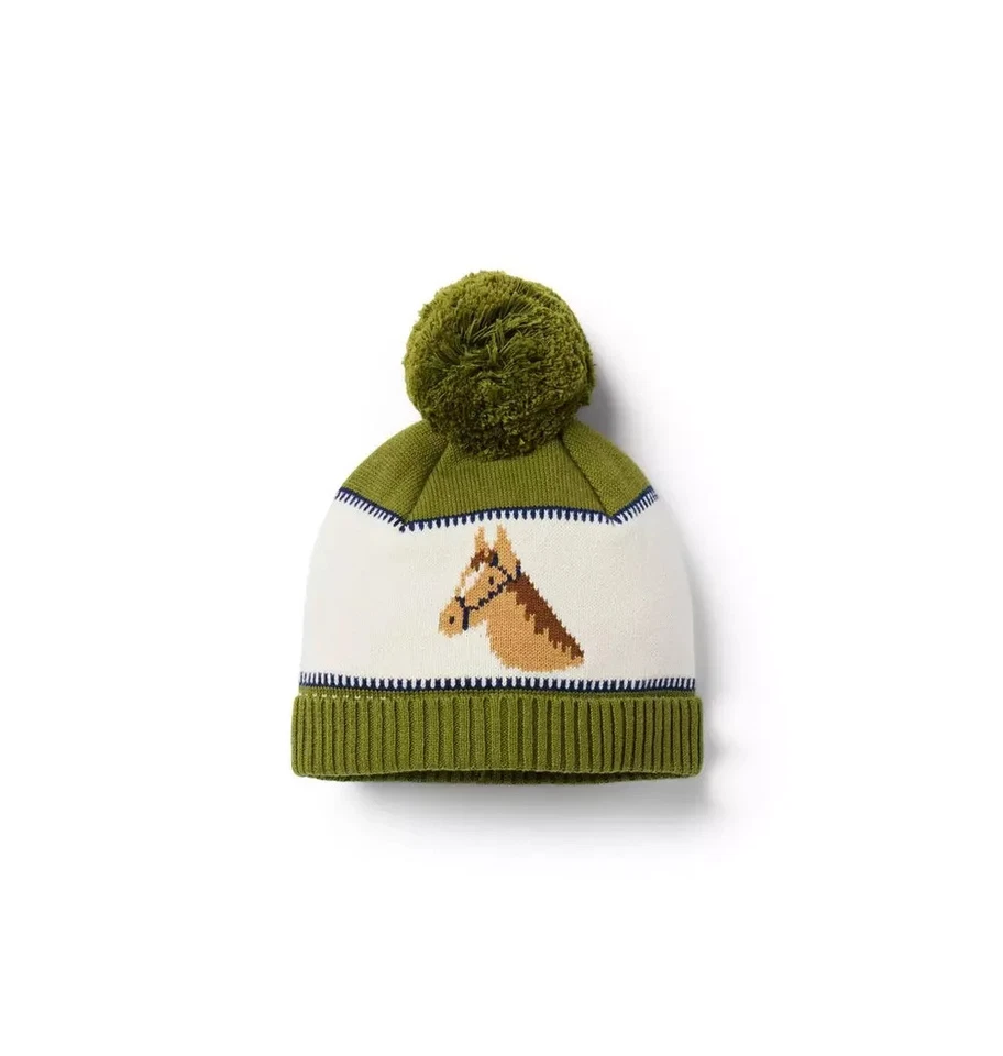 NUEVO CON ETIQUETAS - Gorro Janie & Jack Baby Horse Pom en Oliva - Talla 12 a 18 Meses Foto 1 de 1