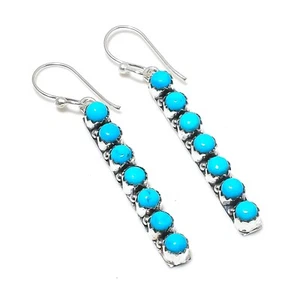 Blau Türkis Edelstein Handarbeit 925 massiv Sterling Silber Schmuck Ohrringe - Bild 1 von 5