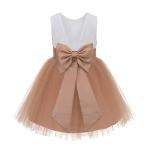 Backless Lace Flower Girl Dress V-Back Girl Dresses Graduation Birthday Dresses - Picture 1 of 21