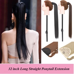 32 inch Long Ponytail Clip in Hair Extension Synthetic Hairpiece For Woman Black - Picture 1 of 63