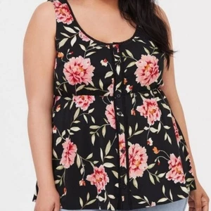Torrid Tanktop Damen 2 2X 18-20 schwarz Blumen Babydoll Stretch Challis gehäkelt - Bild 1 von 12