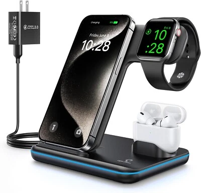 Waitiee Wireless Charger 3 in 1 15w Fast Charging Station for Apple iWatch Se/6 - Image 1 of 4