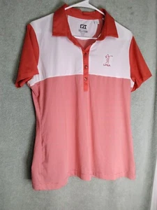 LPGA Cutter & Buck DryTec Womens Top polo Shirt Size L Orange White Short Sleeve - Picture 1 of 12