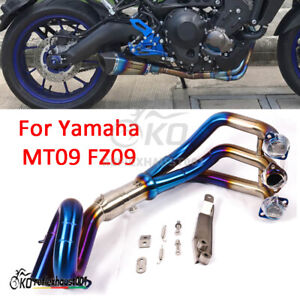 For Yamaha MT09 FZ09 Motorcycle Blue Exhaust Front Middle Link Tips Slip On 51mm