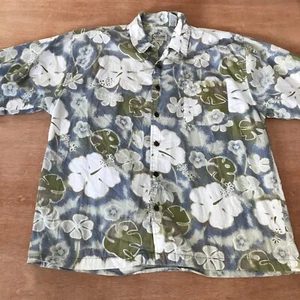 Point Zero Hawaiian Shirt Men L Blue Floral Button Up Pocket Short Sleeve Collar - Picture 1 of 12