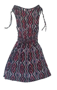 Dark Red Black Tribal Diamond Geometric Print Sleeveless Stretch Mini Dress 14 - Picture 1 of 9