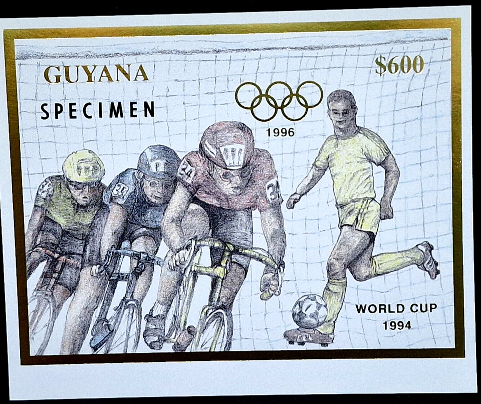 Guyana 1996 Soccer SPECIMEN Olympics Football MNH Gold Stamp Mi €100.00+ - Image 1 of 3