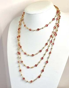Extra Long Pink Crystal Chain Necklace | Gold Tone | No Clasp | Statement Chain - Picture 1 of 3