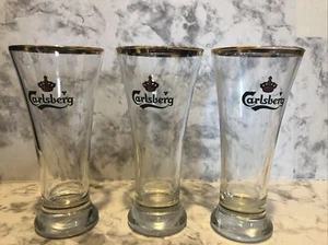 Carlsberg Dänisches Bierglas Goldrand Pils 8" Hoch Glas Vintage 3 Stück - Bild 1 von 10