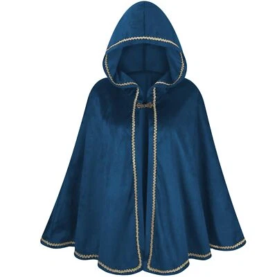 Capa de encaje medieval renacentista con capucha para fiesta de Halloween 25,6" azul Foto 1 de 4