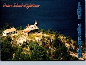 Michigan MI Light House Postcard Huron Island Lighthouse Aerial Big Bay L'anse - Picture 1 of 3