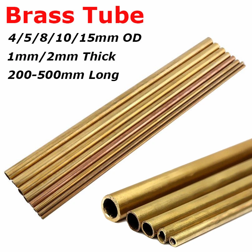 4/5/8/10/15mm OD tubo de latón redondo 1mm/2mm pared 200/300/400/500mm largo - Imagen 1 de 4