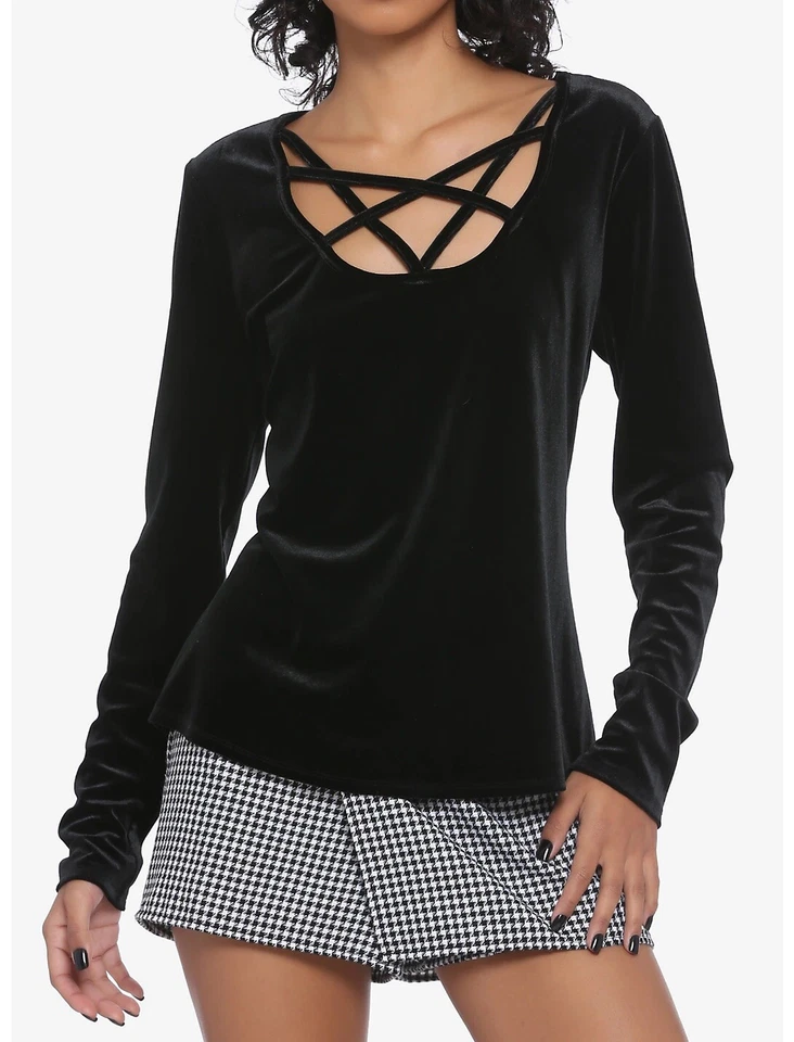 Top Hot Topic PENTAGRAMA NEGRO CON TIRAS TERCIOPELO TALLA XS Foto 1 de 1