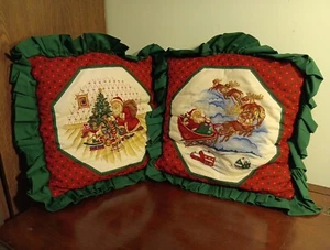 Vintage 2x Hand Made Quilted Christmas Decorative Throw Pillows 16 x 16 Inches - Picture 1 of 7