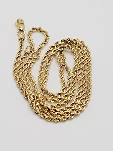 10KT Yellow Gold* Thin Hollow Rope Chain 20 Inches x 1.9 mm Lobster Clasp - Picture 1 of 7