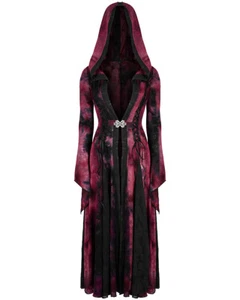 Punk Rave Womens Gothic Tie Dye Hooded Cloak Jacket - Black & Red - Picture 1 of 13