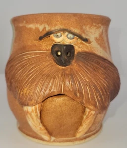 Handmade Artisan Walrus Man Face Mug Jamaica Novelty Walrus Tusks Animal Green - Picture 1 of 12