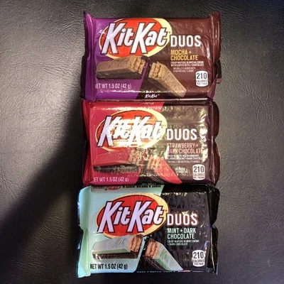 Kit Kat 3 Duos Mint/Strawberry + Dark Chocolate & Mocha + Chocolate Bars  - Image 1 of 2