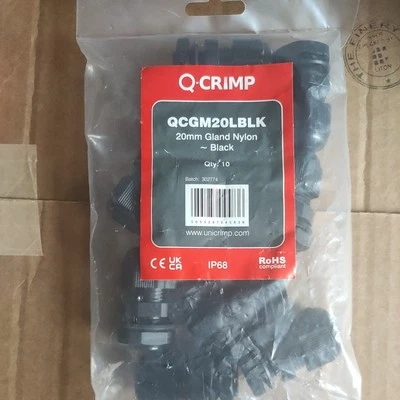 Q-Crimp 10 pcs IP68 cable tightening gland nylon Large M20 black 20mm - Image 1 of 2