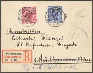 DSWA OTJIMBINGUE sur lettre recommandée avec 10 et 20 pf. n. Ancienne église, splendeur - Photo 1 sur 1