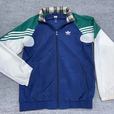 Chaqueta Adidas Hombre Mediana Verde Azul Marino Logo 100% Nylon Pista Skateboarding Cremallera Completa Foto 1 de 4