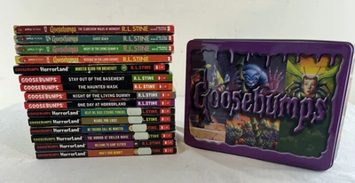Goosebumps Lot of 15 PB books and Collectible Tin HorrorLand Foto 1 de 4