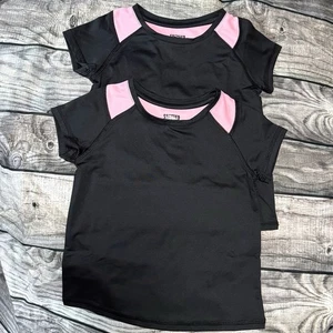 Magliette attive zebra maculata bambina (set di 2) NUOVE taglia 4T nere e rosa - Foto 1 di 4