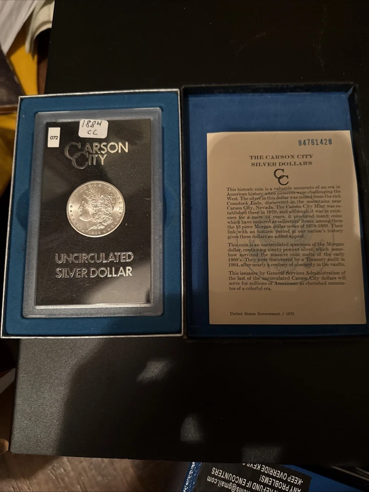 Dólar de plata Carson City 1884 sin circular con embalaje original y papeles Foto 1 de 3