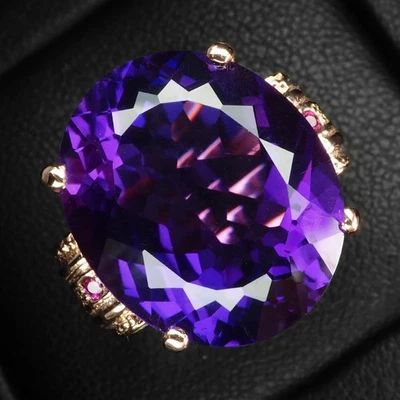 Fabulosos anillos de oro rosa de plata de ley 925 de 14,80 quilates de amatista violeta medianoche Foto 1 de 4
