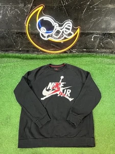 Nike Air Jordan Black Crewneck Sweatshirt Mens Size Large Big Logo Jump man - Picture 1 of 4