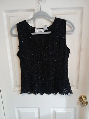 Chaleco de encaje con cuentas negras Alfani para mujer forrado en la parte superior ropa formal de vacaciones talla 8 Foto 1 de 4